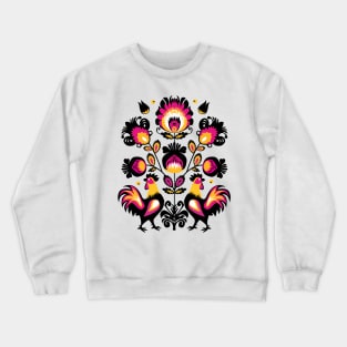 Folk composition with roosters and flowers Crewneck Sweatshirt